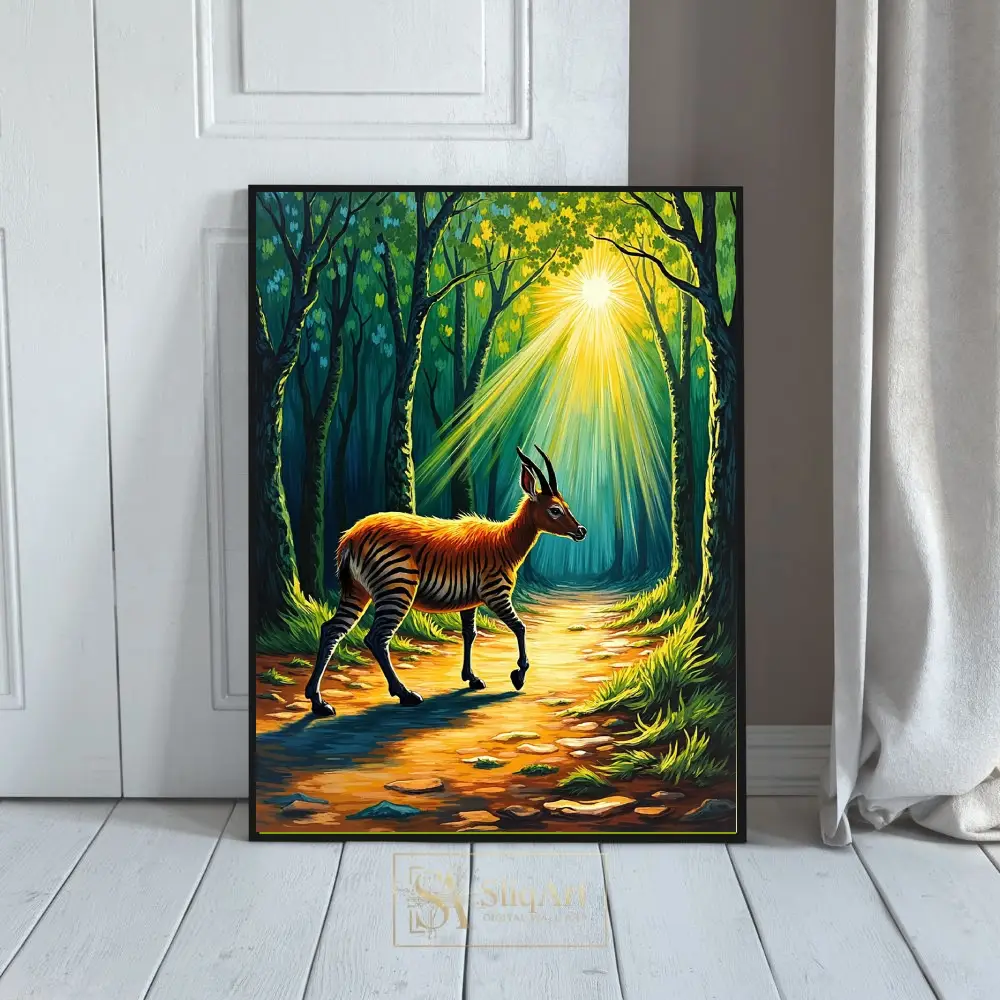 Enchanted Forest Okapi Art - Vibrant Sunbeam Nature Canvas