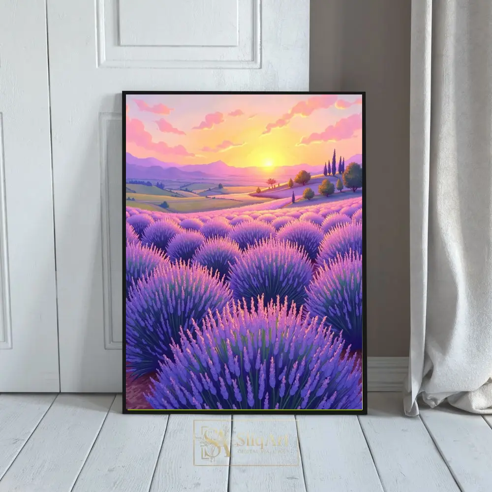 Golden Sunset Over Lavender Fields Canvas Wall Art