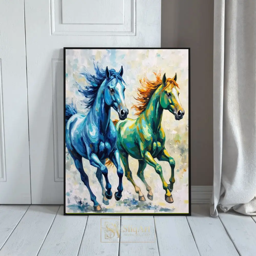 Abstract Galloping Horses Canvas Wall Art - Textured Modern Equine Decor
