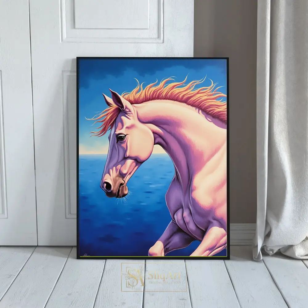 Majestic Pink Horse Surrealist Coastal Wall Art
