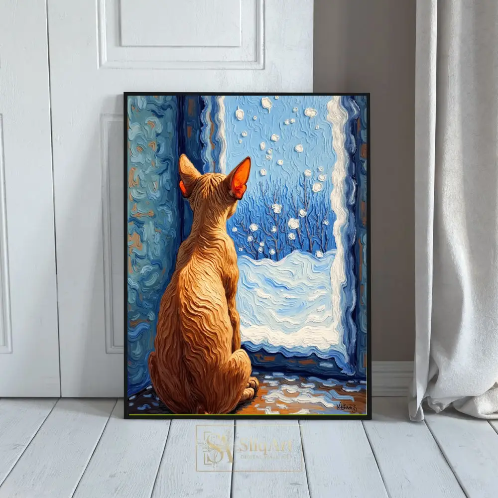 Sphynx Cat Winter Window Impasto Canvas Art