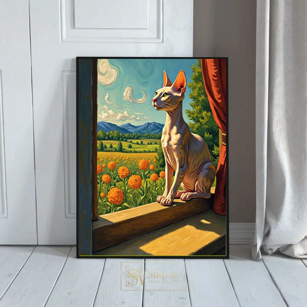 Sphynx Cat Window View Post-Impressionist Wall Art