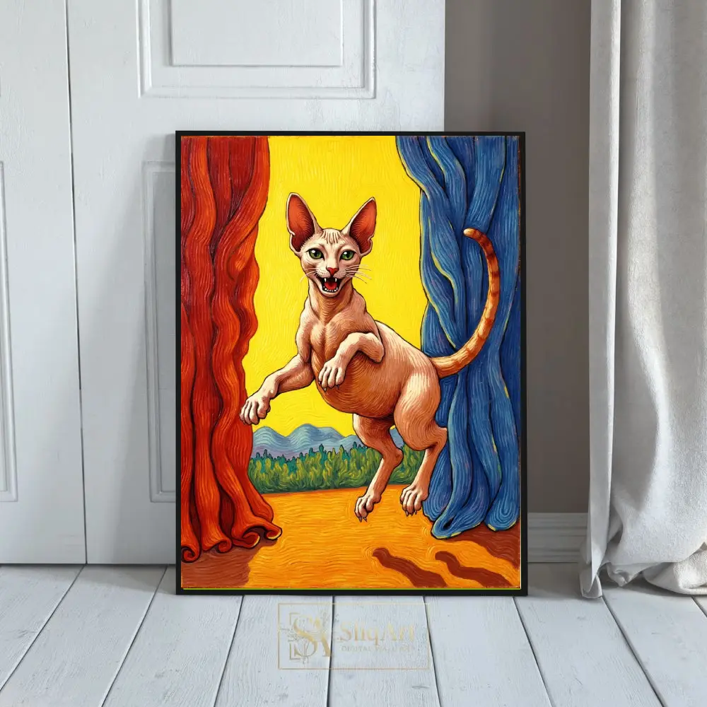 Vibrantly Playful Sphynx Cat Illustration Wall Art