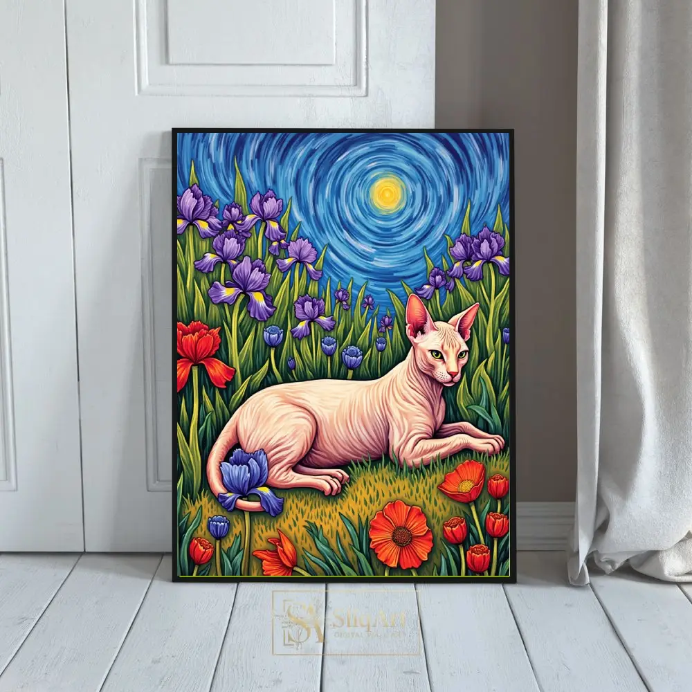 Sphynx Cat in a Flower Field abstract wall art