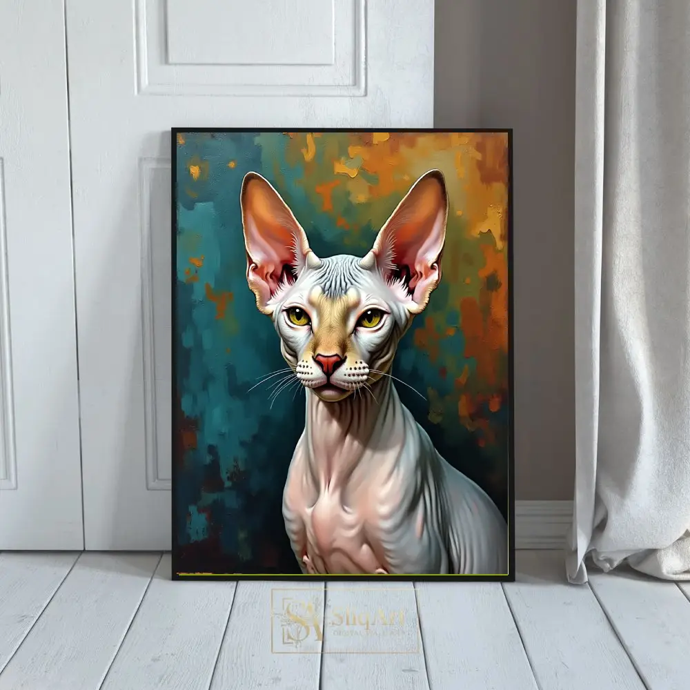 Modern Sphynx Cat Portrait Canvas Art - Vibrant Pet Wall Decor