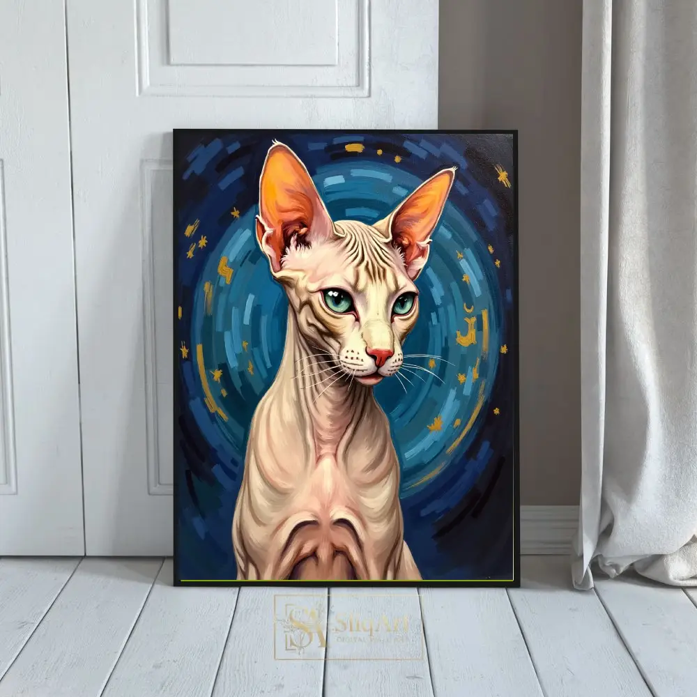 Starry Night Sphynx Cat Canvas Print | Modern Post-Impressionist Wall Art