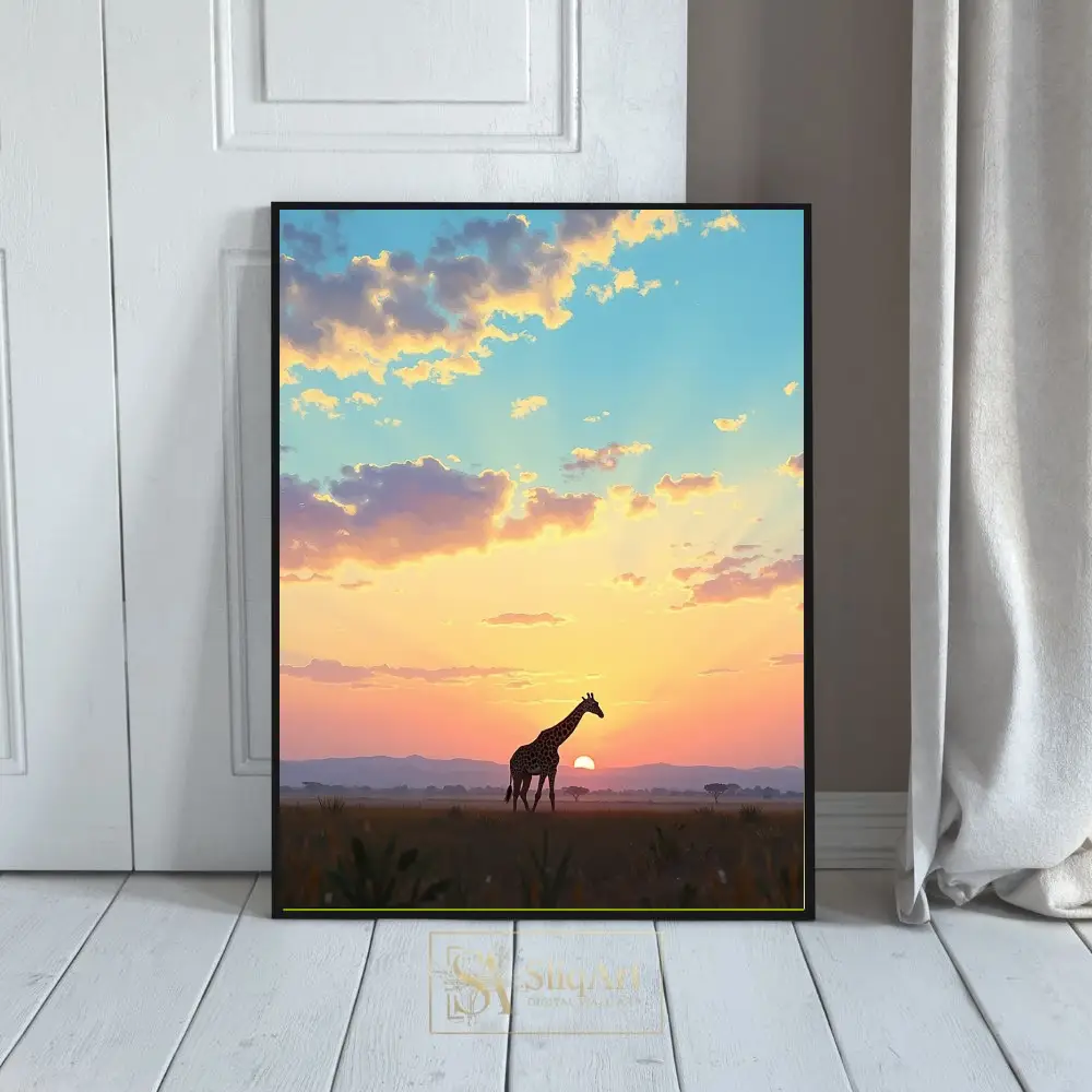 Serene Savanna Sunset Giraffe Canvas Wall Art