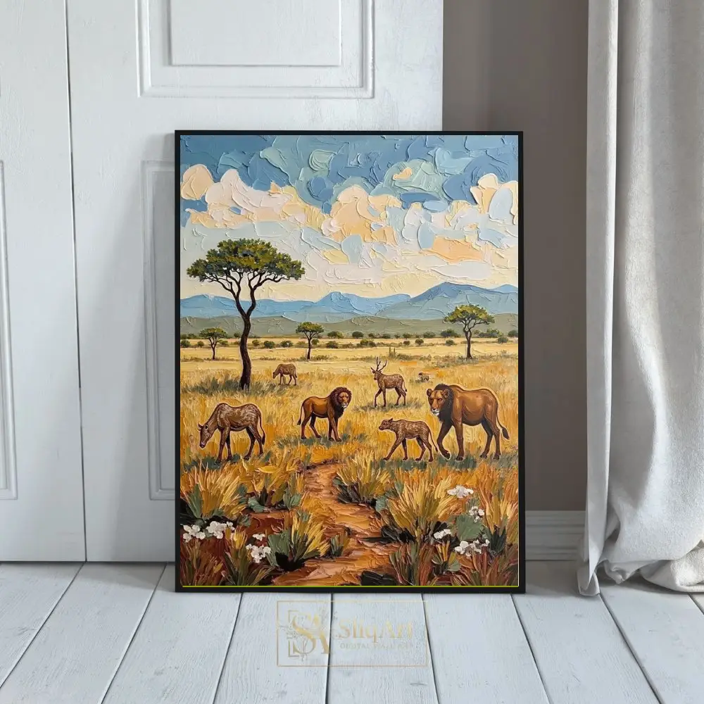 African Savanna Lion Pride Impasto Canvas Art