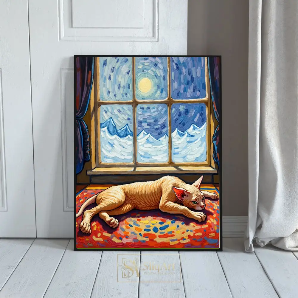 Cosmic Nap: Impressionist Sphynx Cat Wall Art