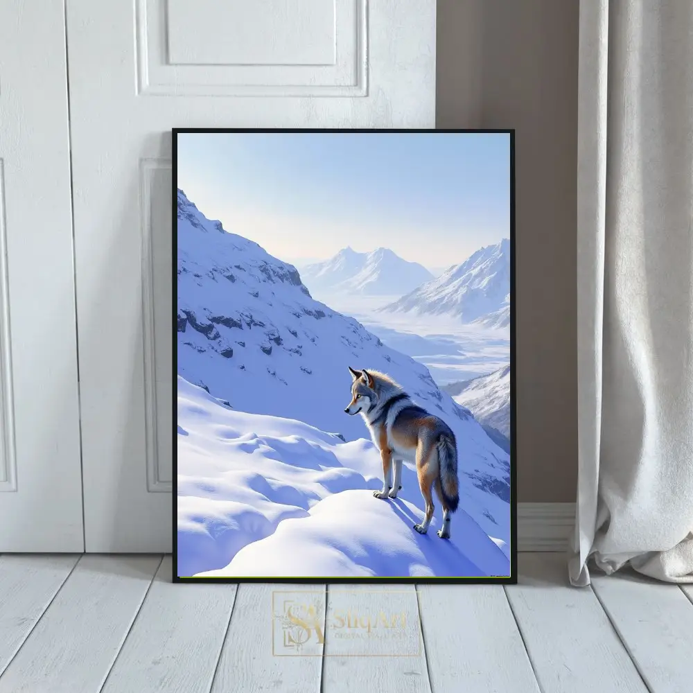 Majestic Lone Wolf Mountain Peak - Snowy Wilderness Art