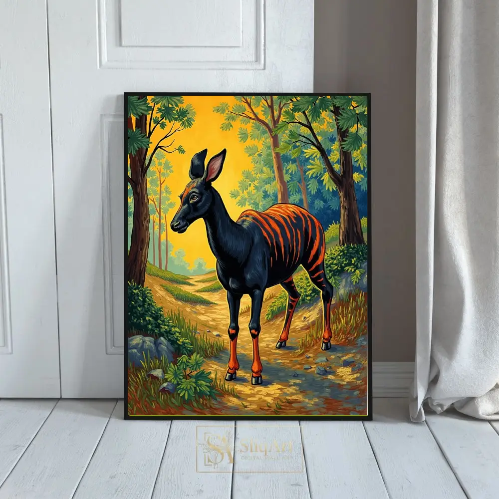 Mystical Striped Forest Doe Canvas Art - Modern Folk Animal Decor