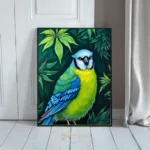 BRD blue and green parrot on leaf background 048