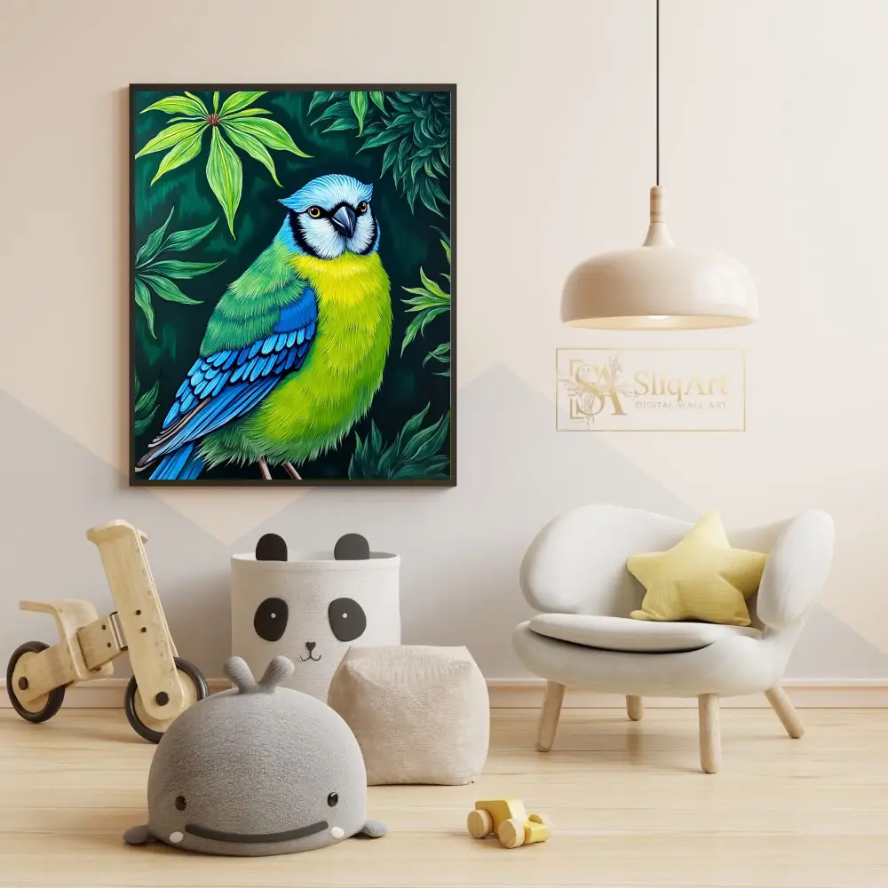 BRD-blue-and-green-parrot-on-leaf-background-048-05 BRD blue and green parrot on leaf background 048