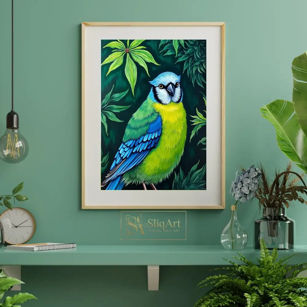 BRD-blue-and-green-parrot-on-leaf-background-048-06 BRD blue and green parrot on leaf background 048