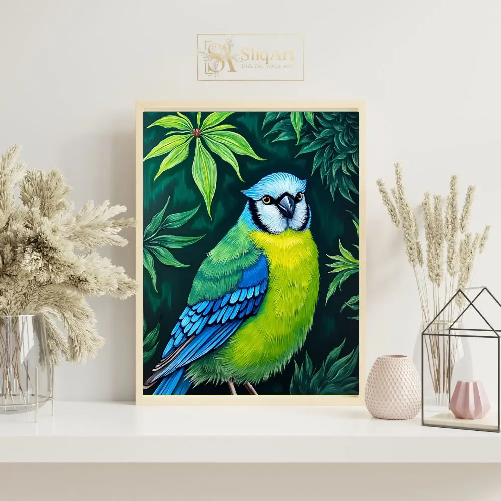 BRD-blue-and-green-parrot-on-leaf-background-048-07 BRD blue and green parrot on leaf background 048