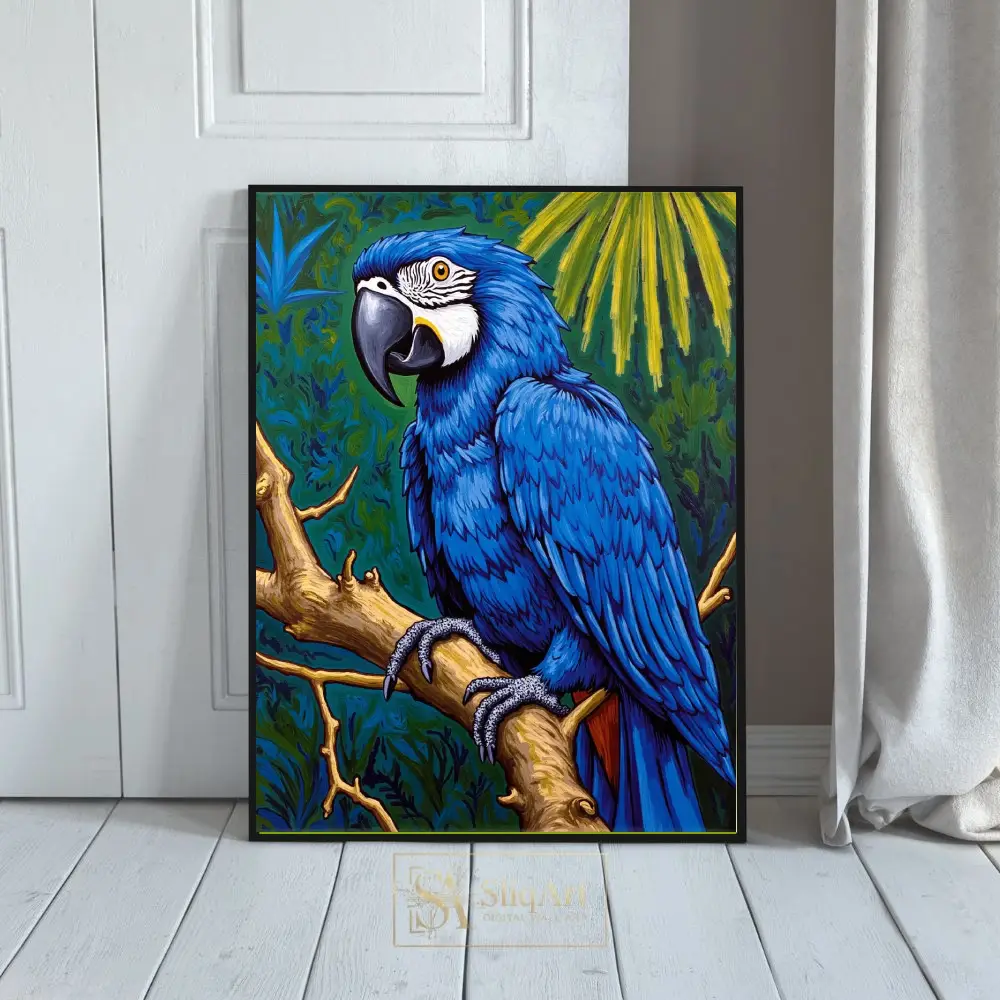 BRD-blue-parrot-on-tree-branch-071-01 BRD blue parrot on tree branch 071