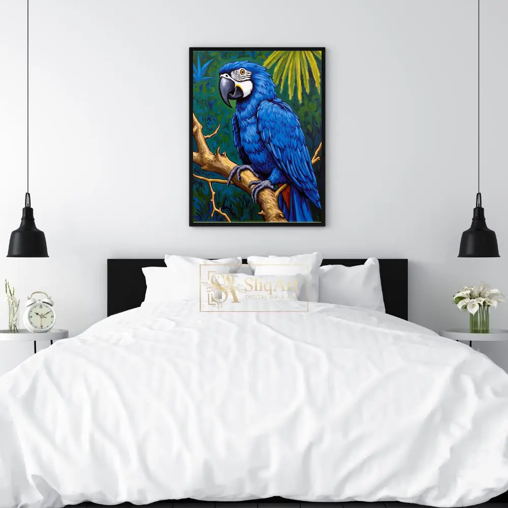 BRD-blue-parrot-on-tree-branch-071-02 BRD blue parrot on tree branch 071