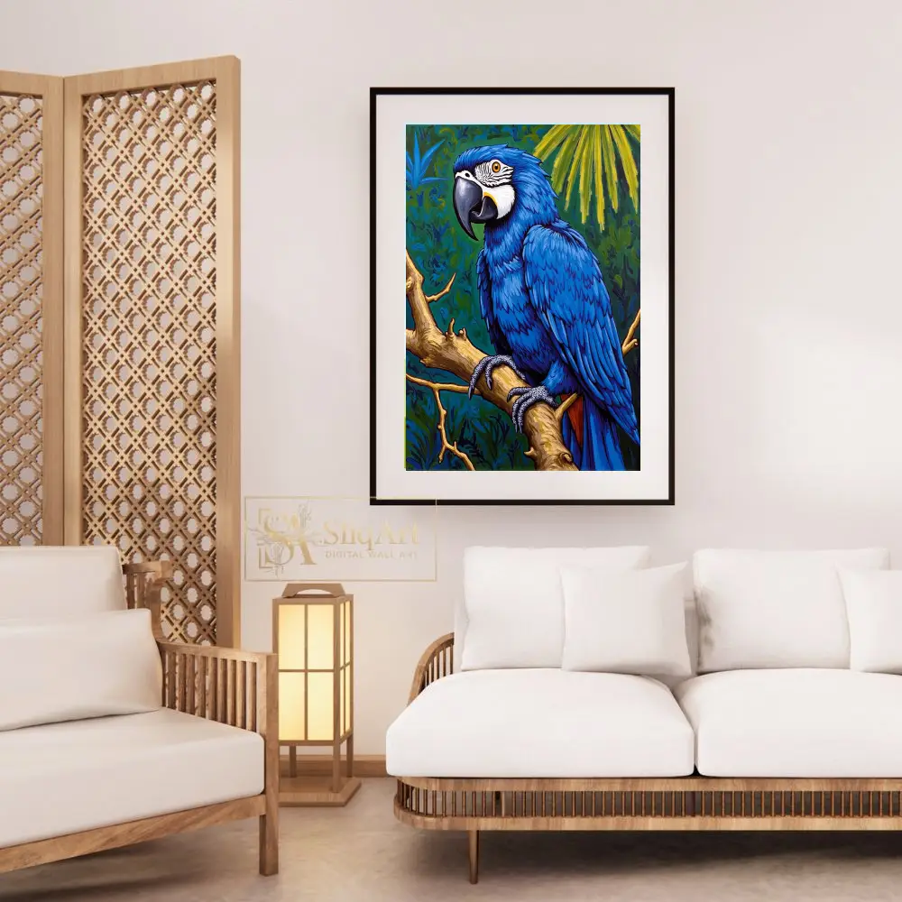 BRD-blue-parrot-on-tree-branch-071-03 BRD blue parrot on tree branch 071