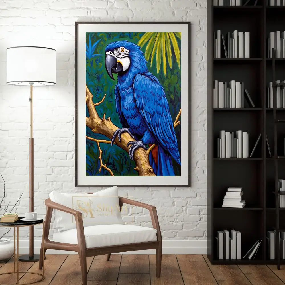 BRD-blue-parrot-on-tree-branch-071-04 BRD blue parrot on tree branch 071