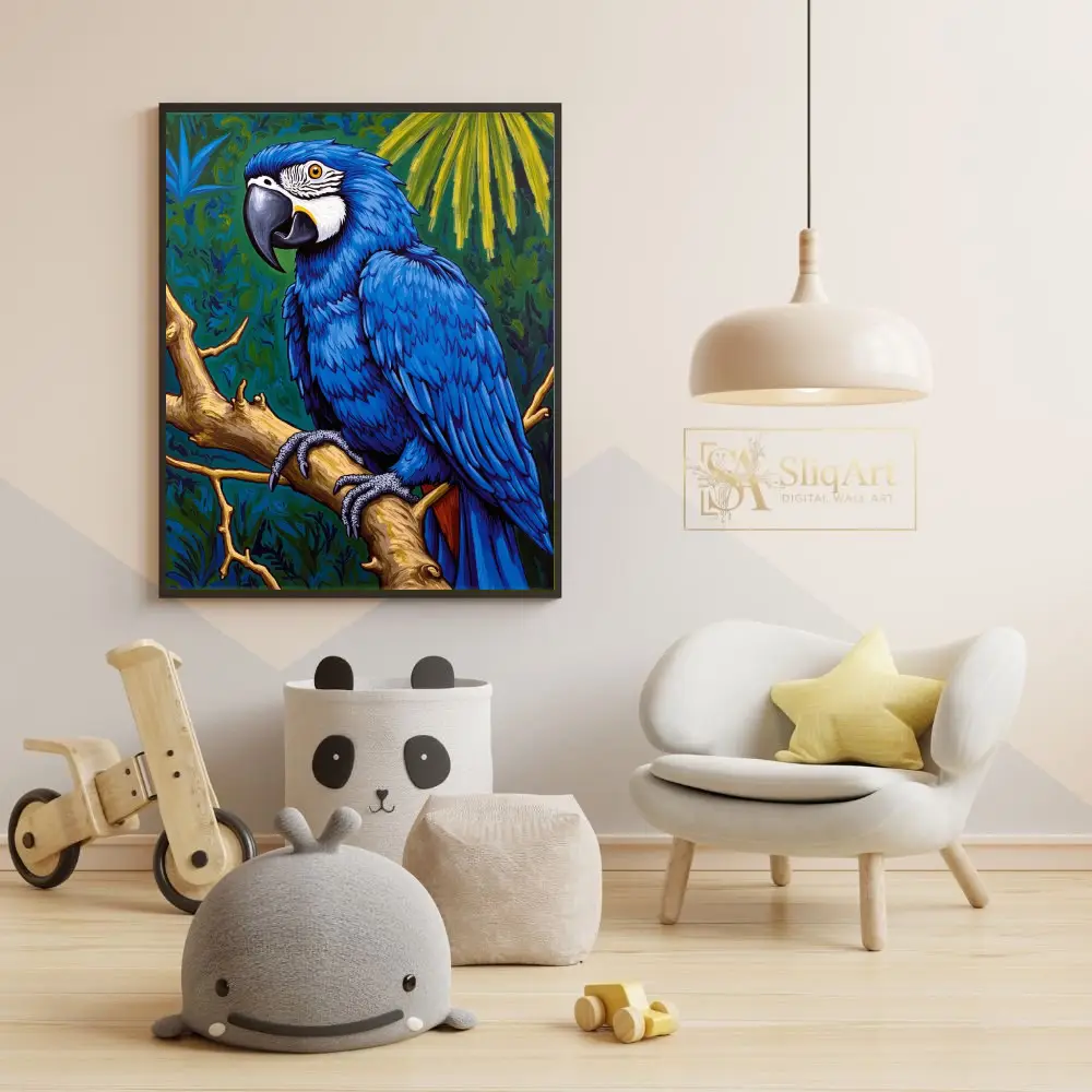 BRD-blue-parrot-on-tree-branch-071-05 BRD blue parrot on tree branch 071