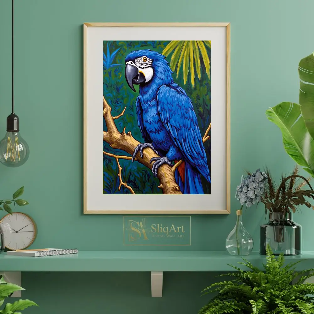 BRD-blue-parrot-on-tree-branch-071-06 BRD blue parrot on tree branch 071