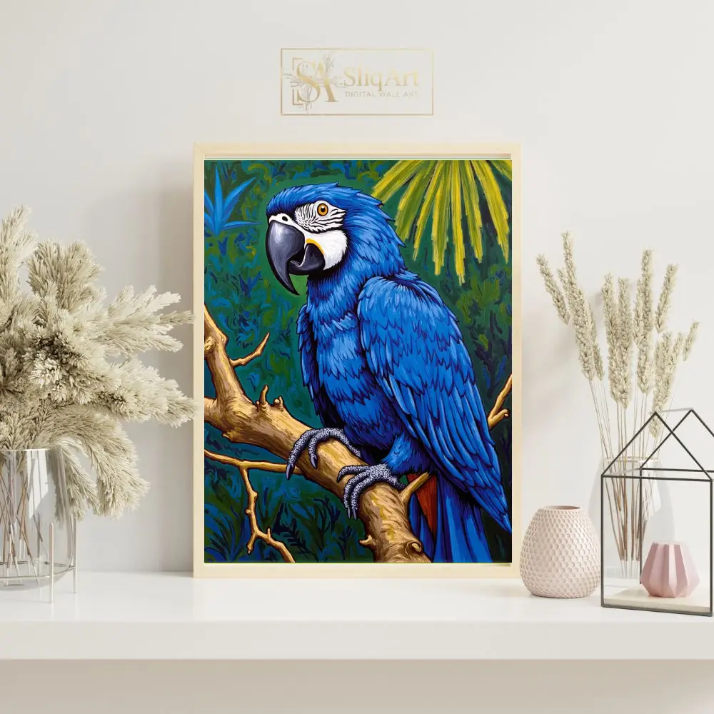 BRD-blue-parrot-on-tree-branch-071-07 BRD blue parrot on tree branch 071