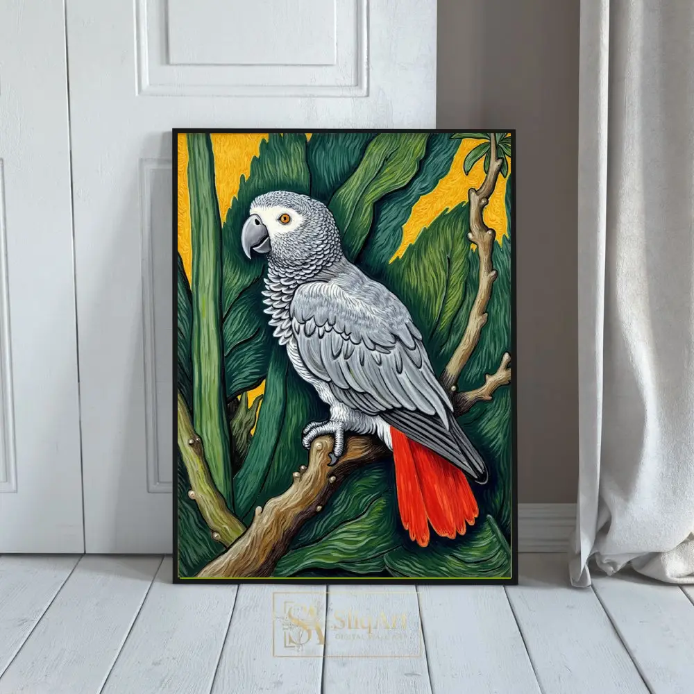 African Grey Parrot Tropical Wall Art Print