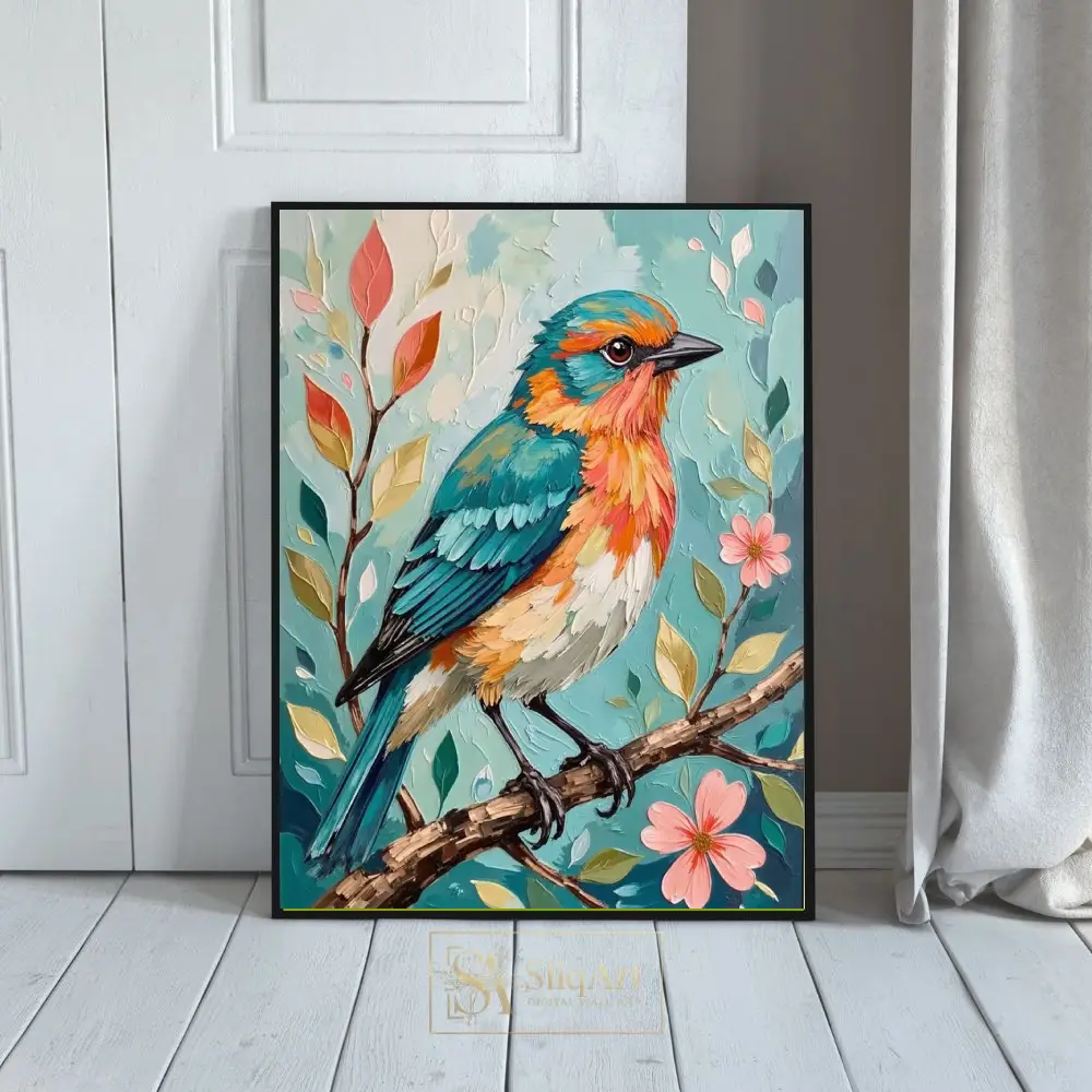 Vibrant Impasto Songbird Wall Art - Textured Nature Canvas Print