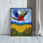 BRD colorful parrot flight over forest art 108