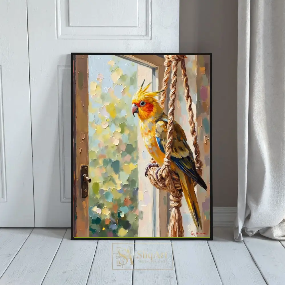 Cockatiel Bird Oil Painting Canvas Print - Vibrant Pet Portrait Wall Art