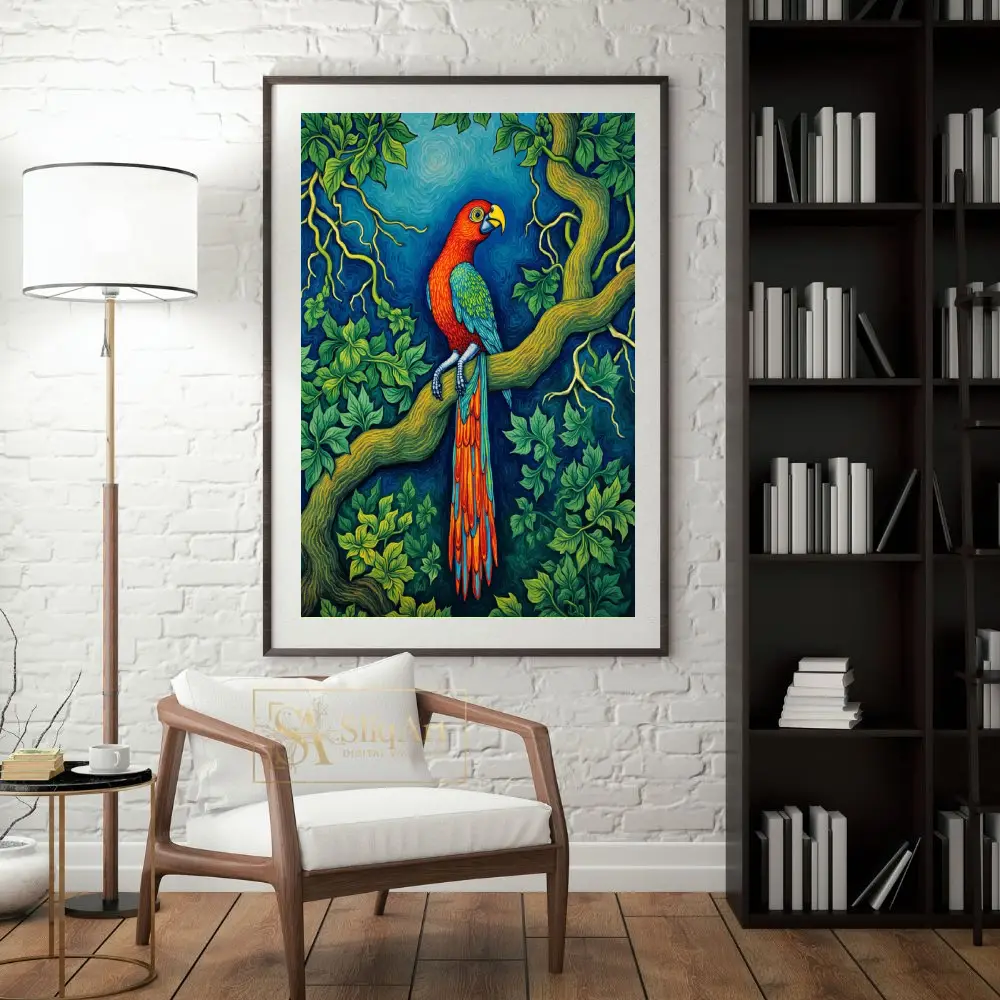 BRD-colorful-parrot-perched-on-tree-branch-116-04 BRD colorful parrot perched on tree branch 116