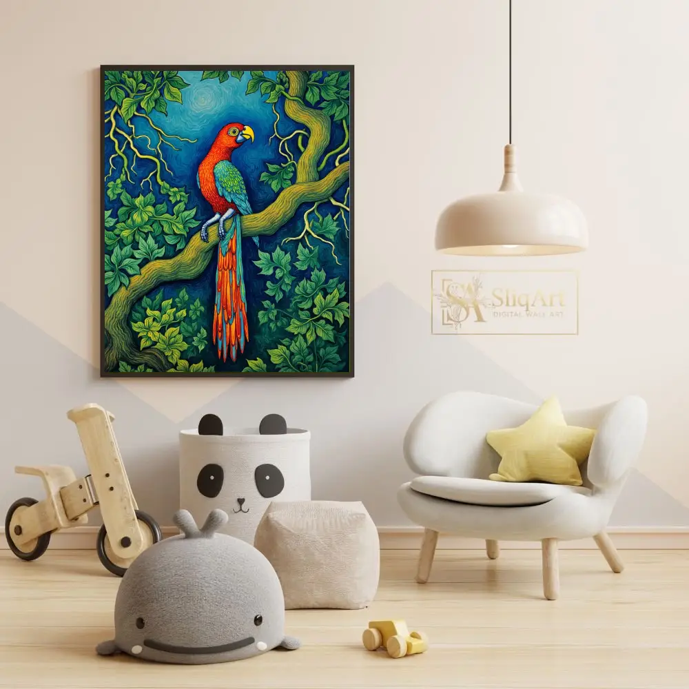 BRD-colorful-parrot-perched-on-tree-branch-116-05 BRD colorful parrot perched on tree branch 116