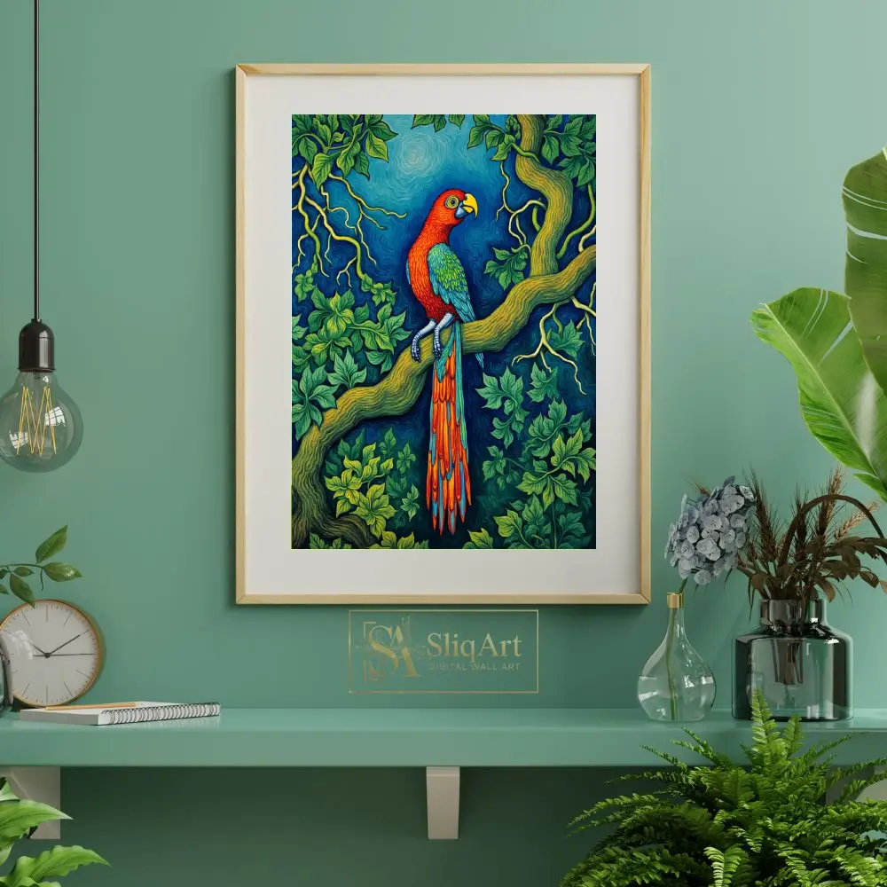 BRD-colorful-parrot-perched-on-tree-branch-116-06 BRD colorful parrot perched on tree branch 116