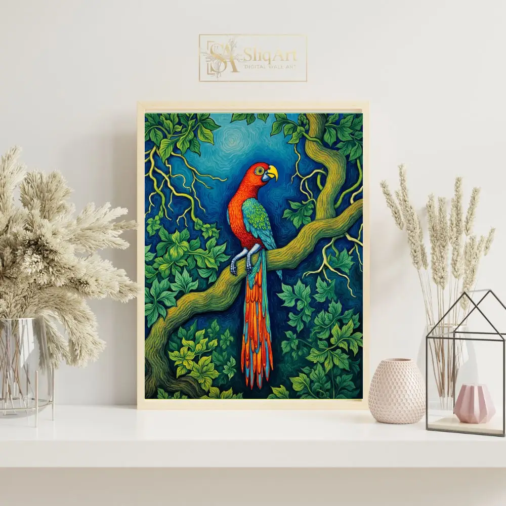 BRD-colorful-parrot-perched-on-tree-branch-116-07 BRD colorful parrot perched on tree branch 116