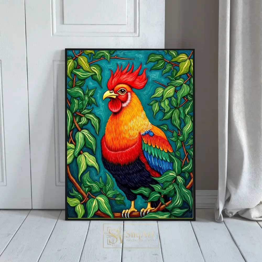 BRD-colorful-rooster-on-tree-branch-122-01 BRD colorful rooster on tree branch 122