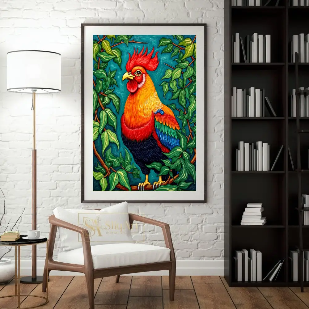 BRD-colorful-rooster-on-tree-branch-122-04 BRD colorful rooster on tree branch 122