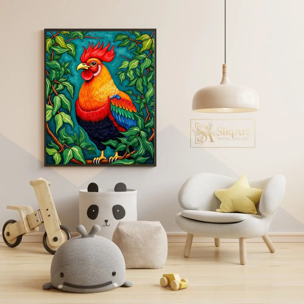 BRD-colorful-rooster-on-tree-branch-122-05 BRD colorful rooster on tree branch 122