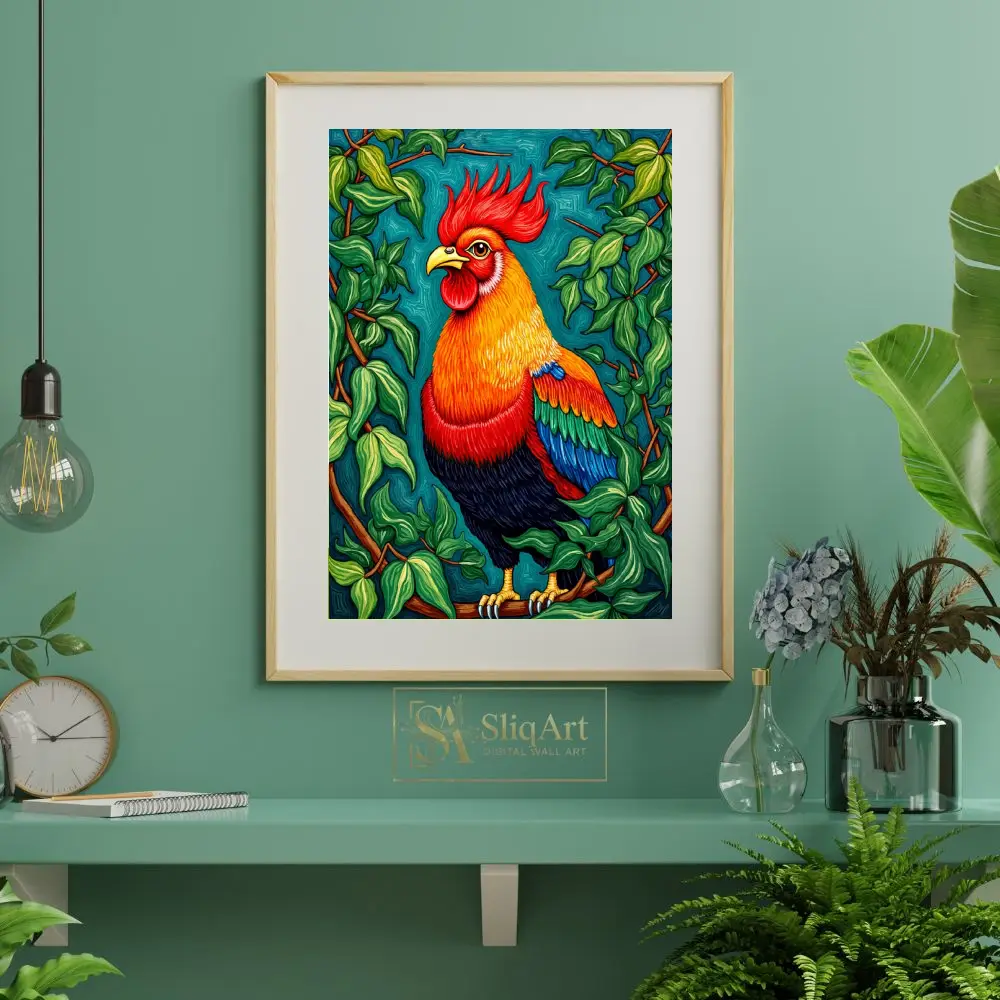 BRD-colorful-rooster-on-tree-branch-122-06 BRD colorful rooster on tree branch 122