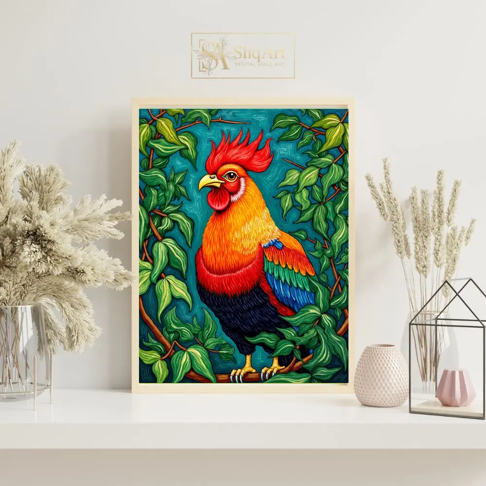 BRD-colorful-rooster-on-tree-branch-122-07 BRD colorful rooster on tree branch 122