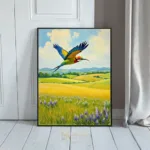 BRD colorful soaring over pastoral landscape 096