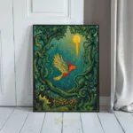 BRD colorful soaring through vines 097