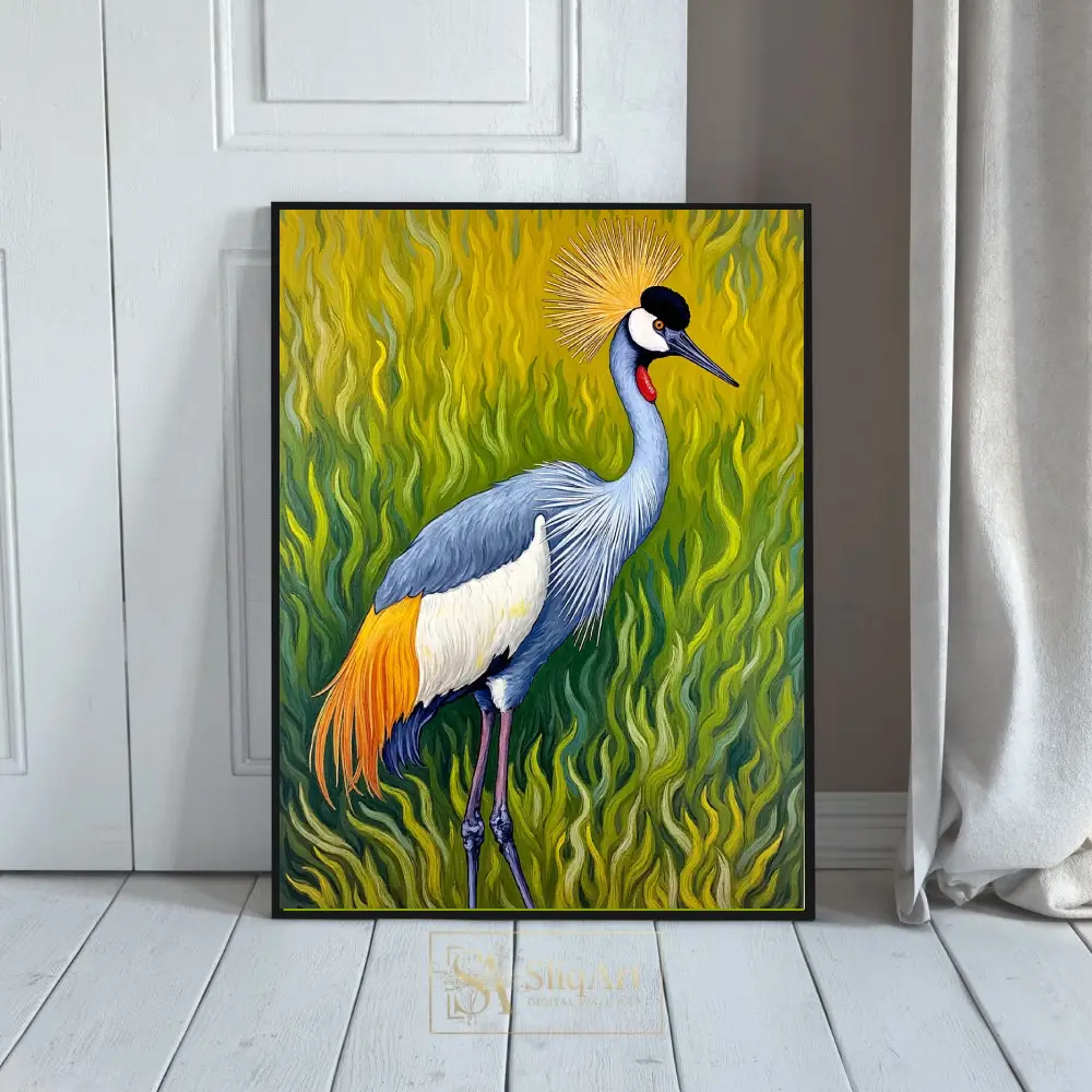 Vibrant Grey Crowned Crane Canvas Art - Majestic African Wildlife Decor