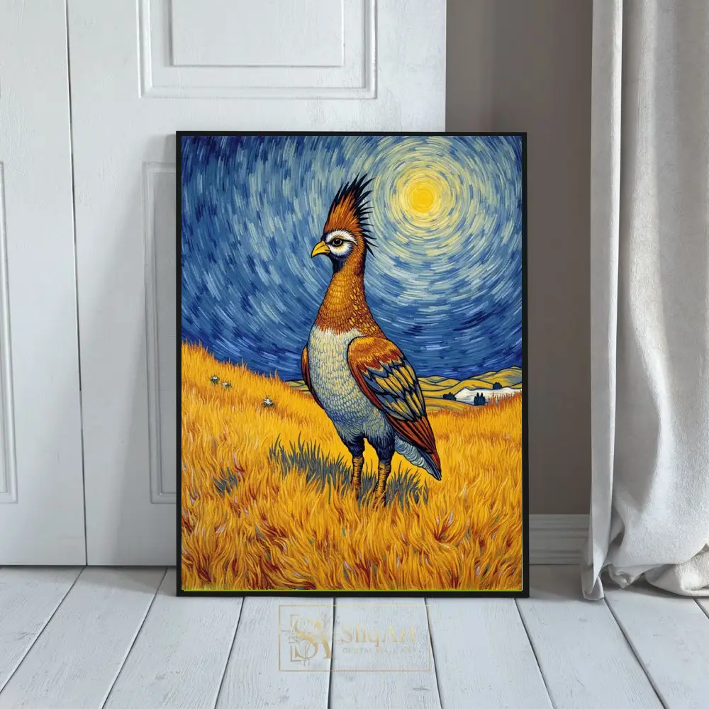 Van Gogh Style Bird Canvas Art - Starry Night Inspired Avian Painting