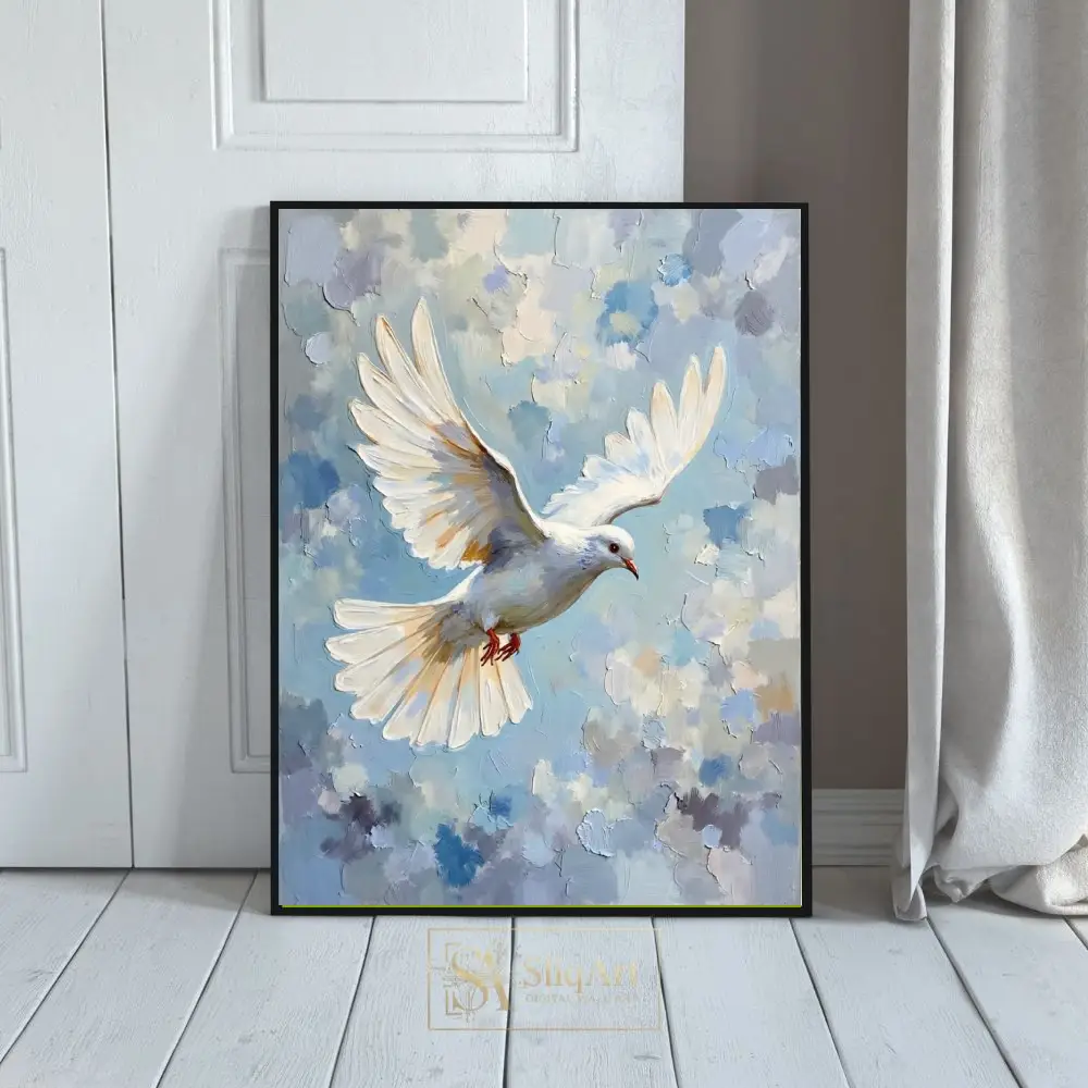 White Dove Peace Oil Painting - Textured Impasto Wall Art