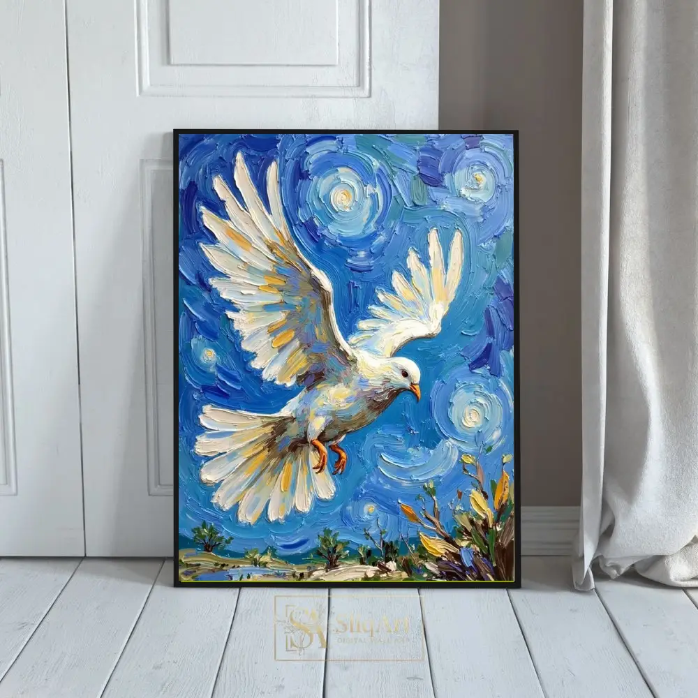 Celestial Flight - White Dove Impressionist Oil Painting Wall Art