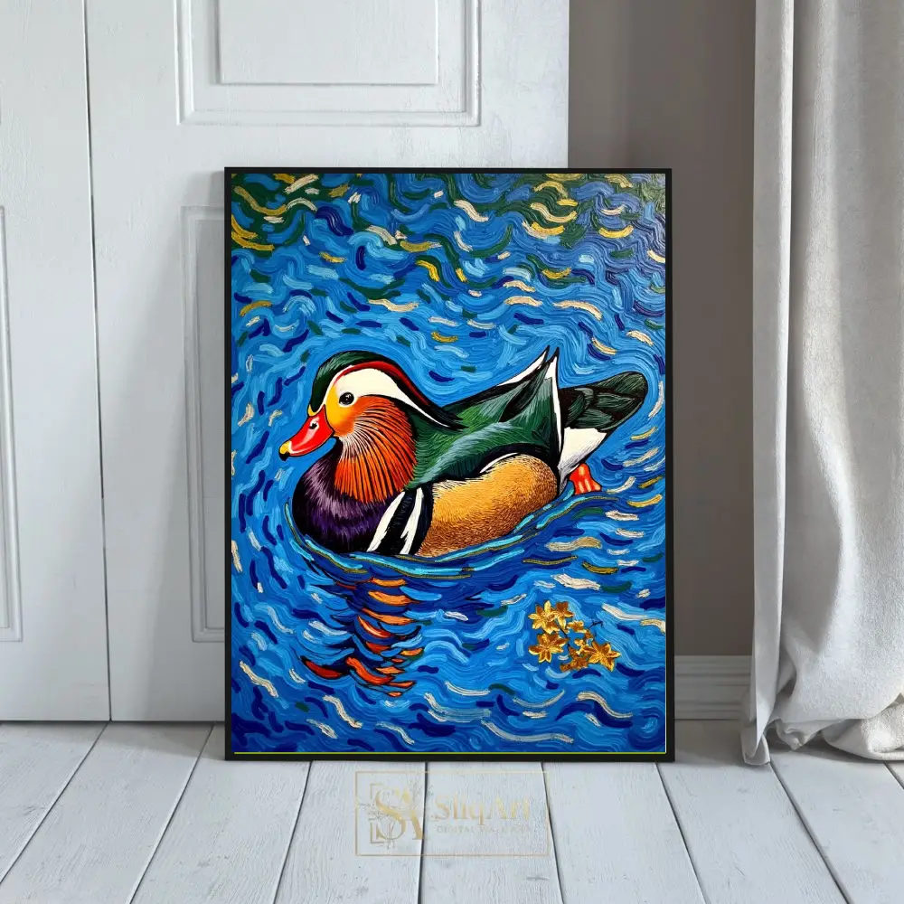 Impressionist Mandarin Duck Wall Art - Vibrant Textured Canvas