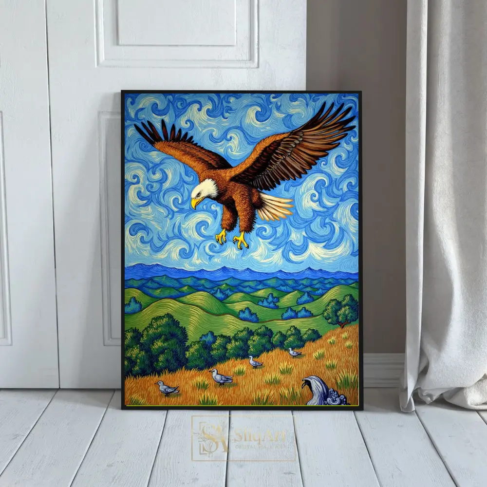 Bald Eagle Soaring Van Gogh Style Canvas Art