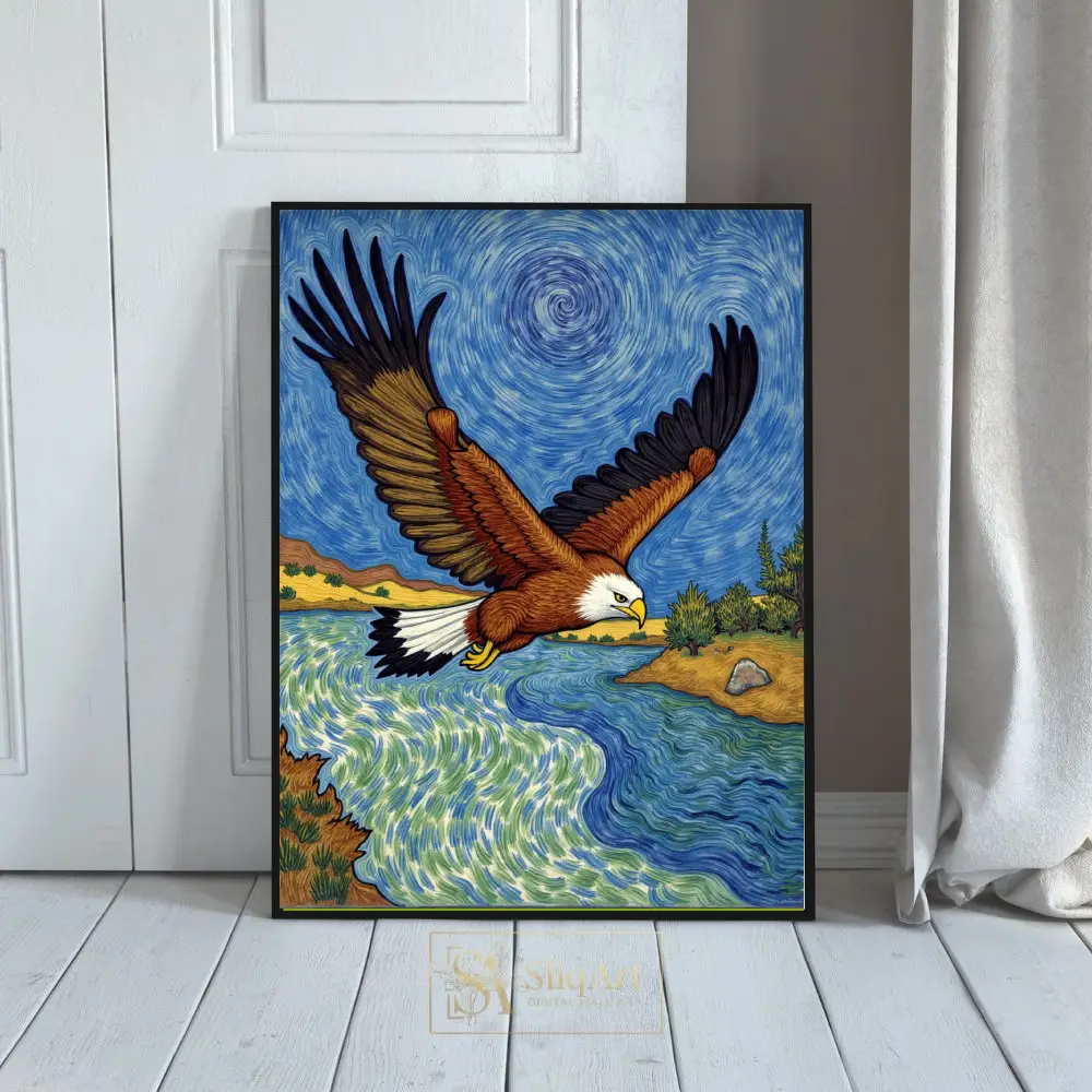 Majestic Bald Eagle in Post-Impressionist Swirl - Wildlife Wall Art