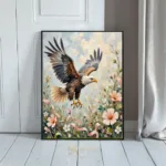BRD eagle in flight above flowers 161