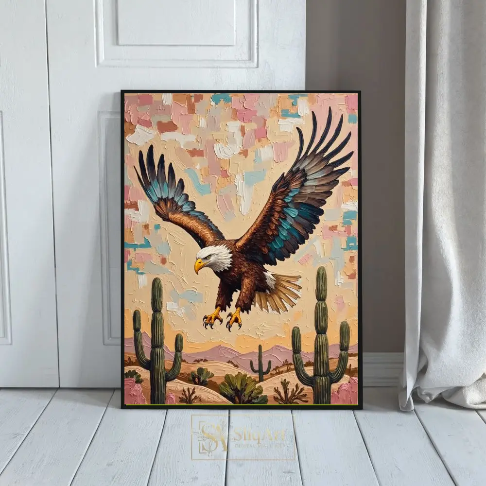 Majestic Eagle Desert Flight Impasto Art - Southwestern Decor